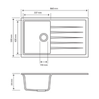 860x500x205mm Carysil Vivaldi D100 Single Bowl With Drainer Board Granite Kitchen Sink Snova White