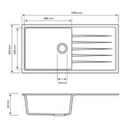 1000x500x220mm Carysil Vivaldi D100L Single Bowl With Drainer Board Granite Kitchen Sink Deep Black