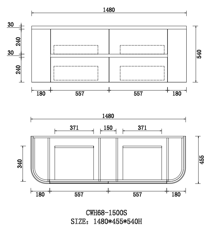 Bristol 1500mm Single Basin Fluted Matt White Curved Wall hung Vanity