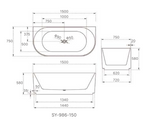 1500x750x580 KIRA Collection Back To Wall Bathtub Gloss White