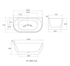 1500x750x580 Lamont Collection Back To Wall Bathtub Matt White