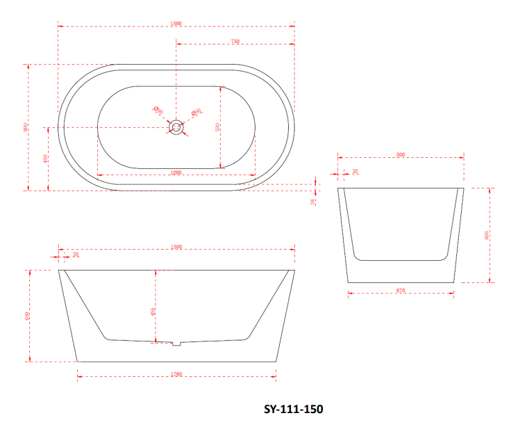 1500x750x580 Charming Collection Bathtub Gloss White