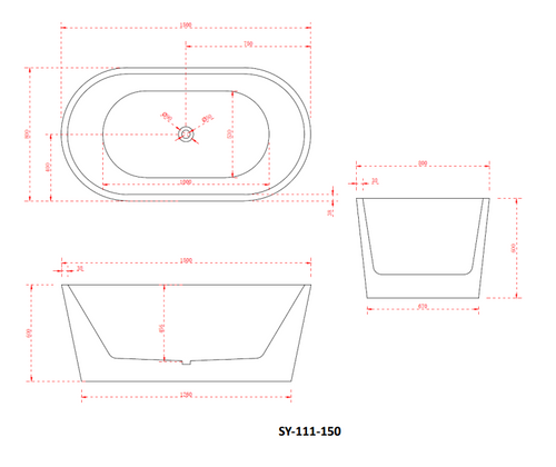 1500x750x580 Charming Collection Bathtub Gloss White