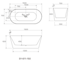 1500x750x580 OLIVIA Collection 8mm Ultra Slim Bathtub Gloss White