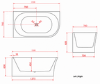 1500x780x600 Harper Collection Right Corner Back To Wall Bathtub Gloss White