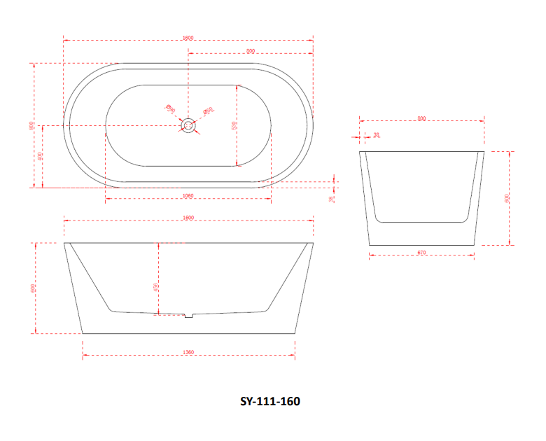 1600x750x580 Charming Collection Bathtub Gloss White