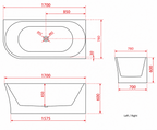 1700x780x600 Harper Collection Right Corner Back To Wall Bathtub Gloss White