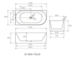 1700x800x580 ANIKA Collection Right Back To Wall Bathtub Gloss White