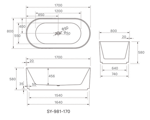 1700x800x580 Trina Collection Bathtub Gloss White