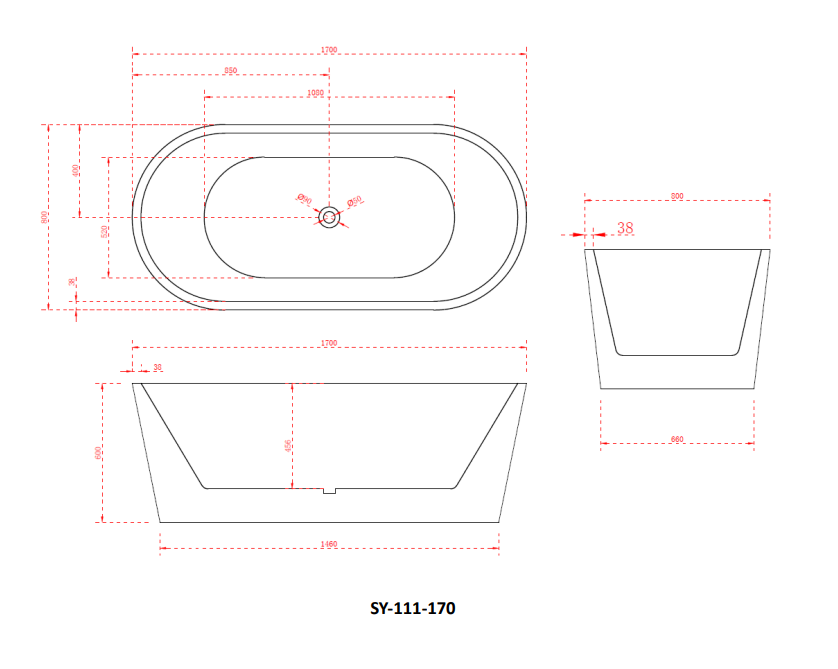 1700x800x580 Charming Collection Bathtub Gloss White