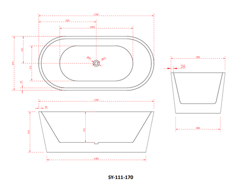 1700x800x580 Charming Collection Bathtub Gloss White