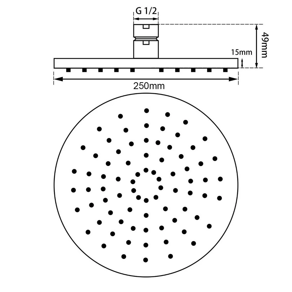 Round Rainfall Shower Head 250mm ABS Chrome