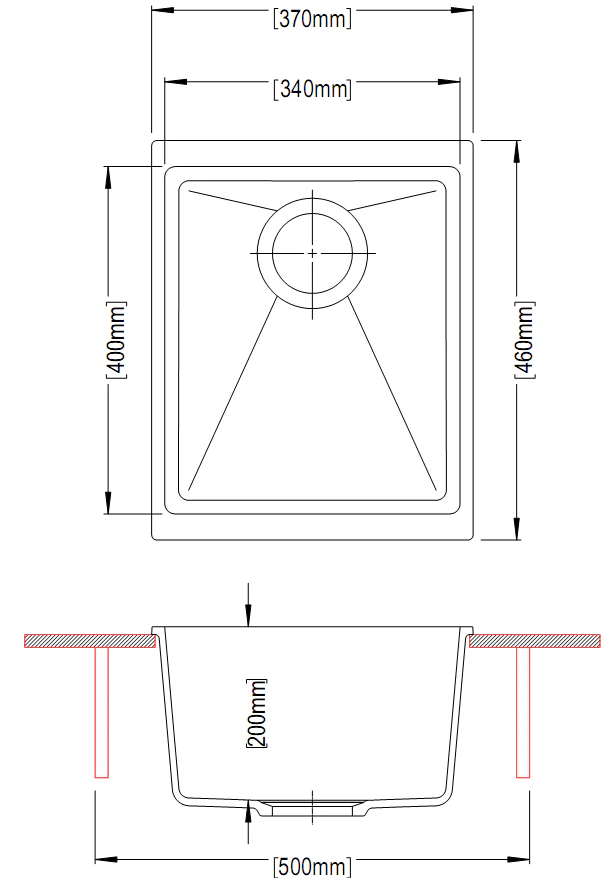 370x460x200mm Carysil Enigma 100N single Bowl Granite Sink Snova White