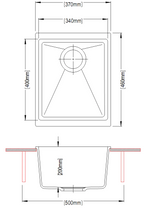 370x460x200mm Carysil Enigma 100N single Bowl Granite Sink Snova White