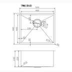 500x440x230mm Stainless Steel Handmade Top/Under mount Single Bowls Sink