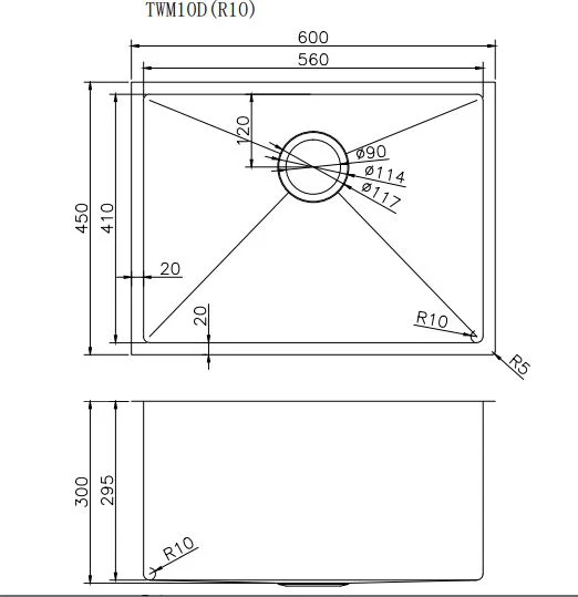 600x450x300mm Stainless Steel Handmade Top/Under mount Single Bowls Sink