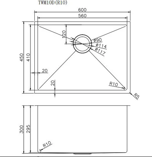 600x450x300mm Stainless Steel Handmade Top/Under mount Single Bowls Sink