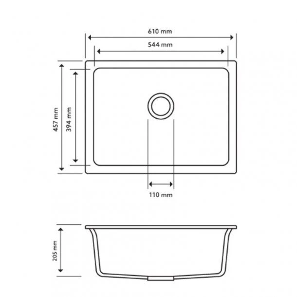 610x457x205mm Carysil Big single Bowl Granite Sink Deep Black