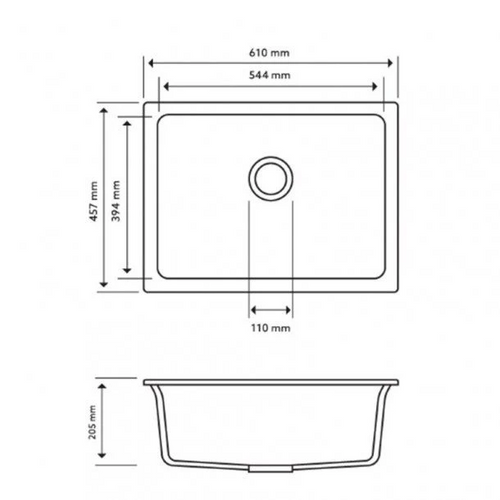 610x457x205mm Carysil Big single Bowl Granite Sink Concrete Grey