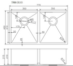 770x450x215mm Stainless Steel Handmade Top/Under mount Double Bowls Sink