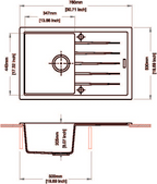 780x500x205mm Carysil Vivaldi Single Bowl With Drainer Board Granite Kitchen Sink Deep Black