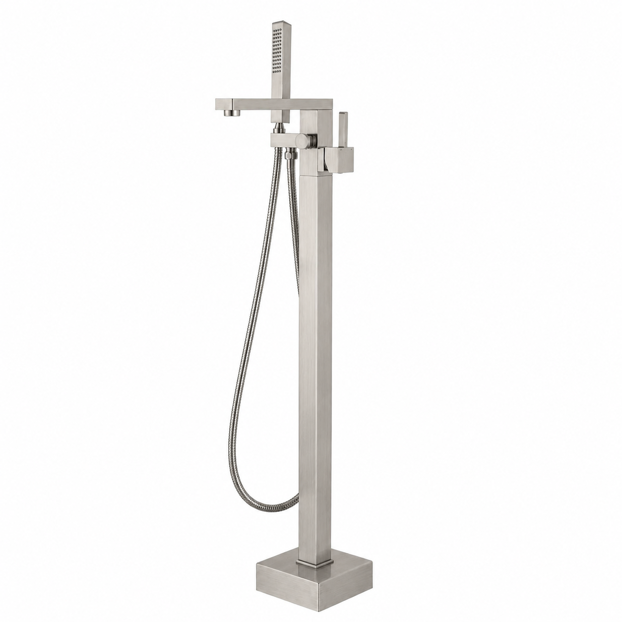 Freestanding Mixer With Diverter & Handheld Shower Square Brushed Nickel