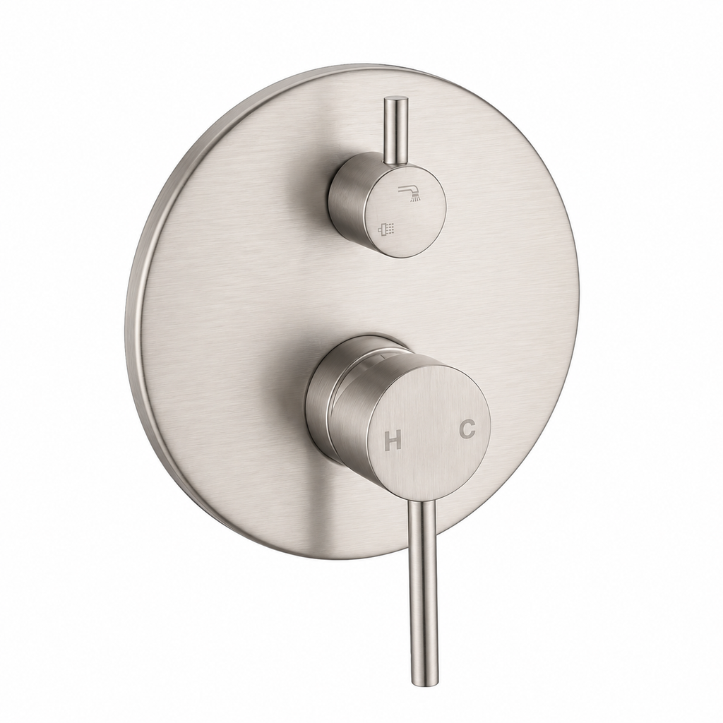 LUCID PIN Series Shower/Bath Wall Mixer with Diverter Round Brushed Nickel