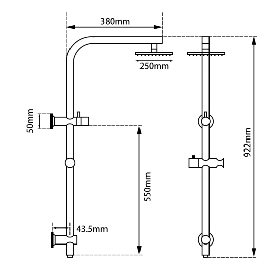 Shower Station (Shower Set) Top Water Inlet 250 Round Matte Black