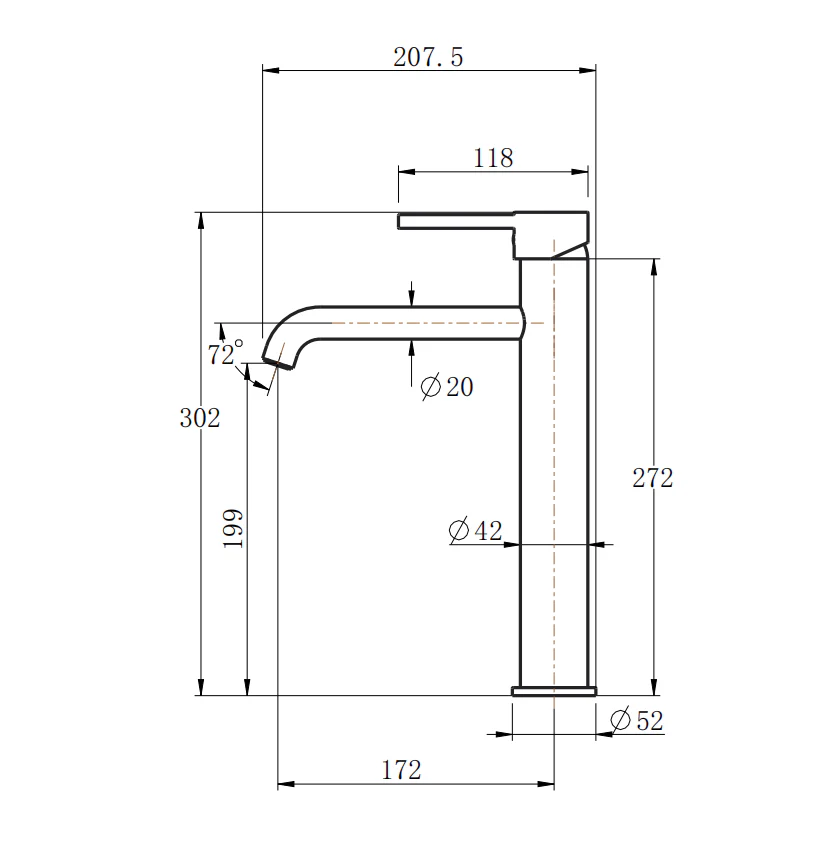 LUCID PIN Series Round Tall Basin Mixer Brushed Copper