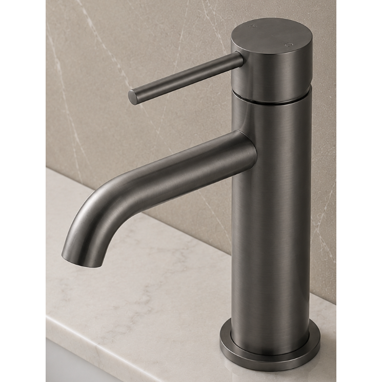 LUCID PIN Short Basin Mixer Series Round Brushed Gun Metal Grey