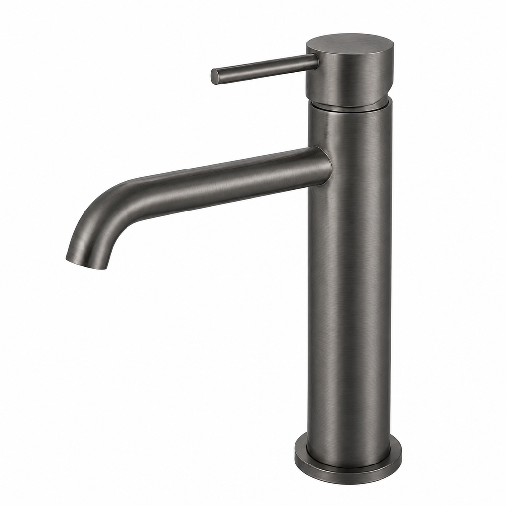 LUCID PIN Series Round Tall Basin Mixer Brushed Gun Metal Grey