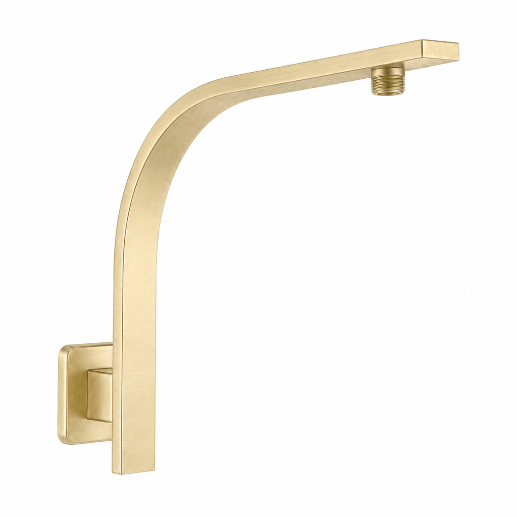 Shower Square Gooseneck Wall Mounted Arm Stainless Steel Brushed Brass