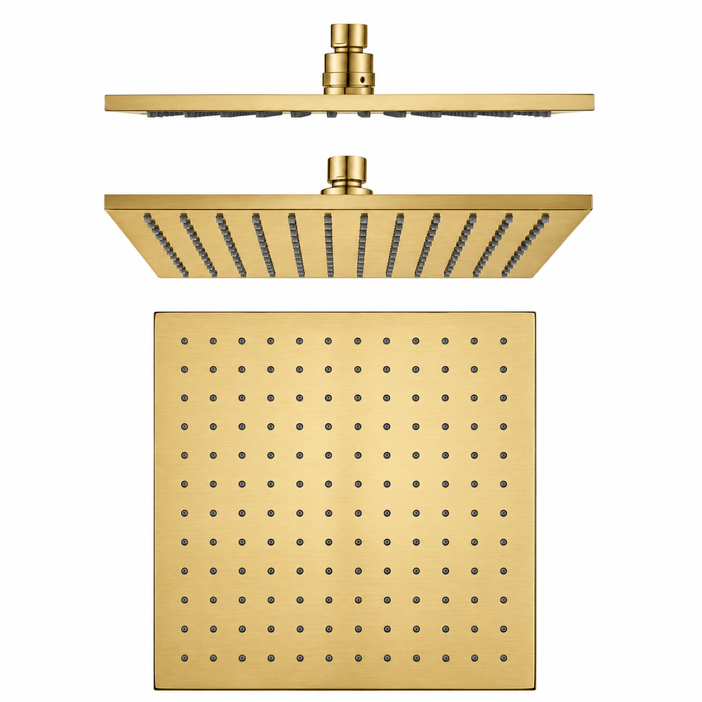 Square Rainfall Shower Head 250mm Brass Brushed Yellow Gold