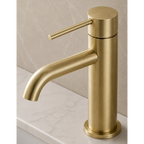LUCID PIN Short Basin Mixer Series Round Brushed Brass finished