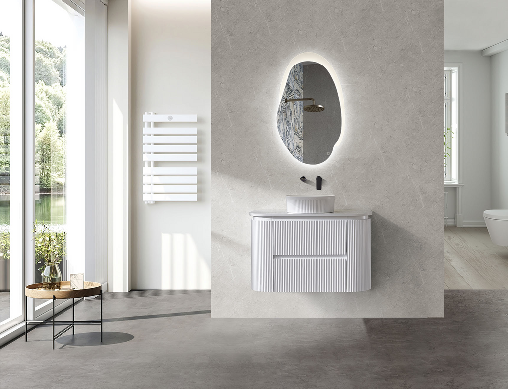 Bristol 900mm Fluted Matt White Curved Wall hung Vanity