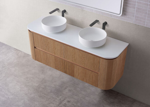 Bristol 1200mm Single Basin Fluted Rosewood Curved Wall hung Vanity