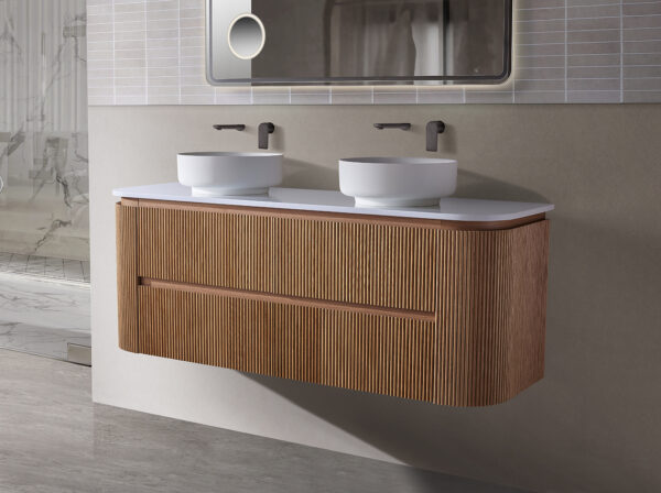 Bristol 900mm Fluted Matt White Curved Wall hung Vanity