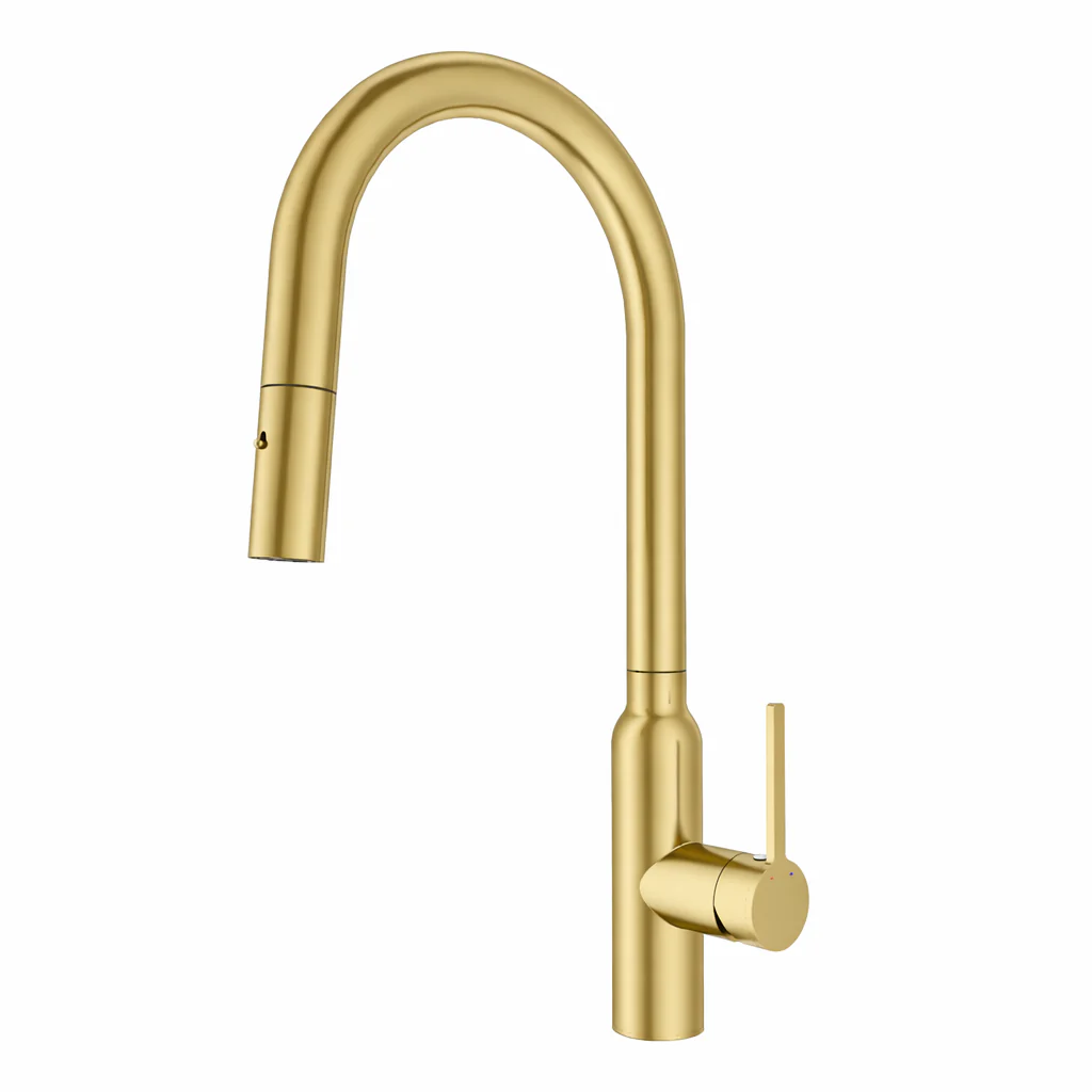 NAVONA Series Kitchen / Laundry Carysil Round Pull Mixer Tap Brushed Yellow Gold