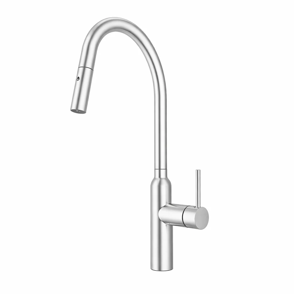 NAVONA Series Kitchen / Laundry Carysil Round Pull Mixer Tap Brushed Nickel