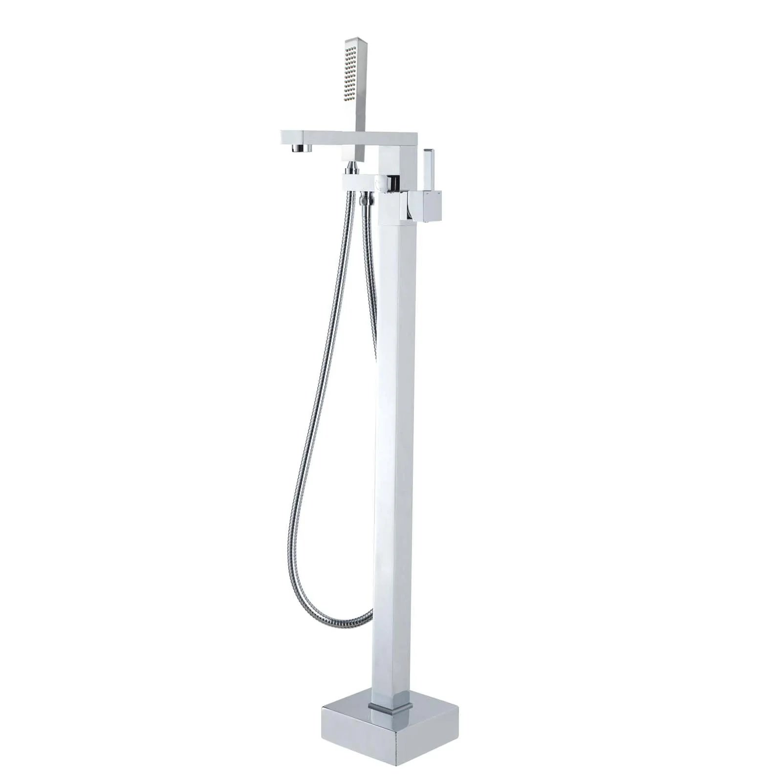 Freestanding Mixer With Diverter & Handheld Shower Square Chrome