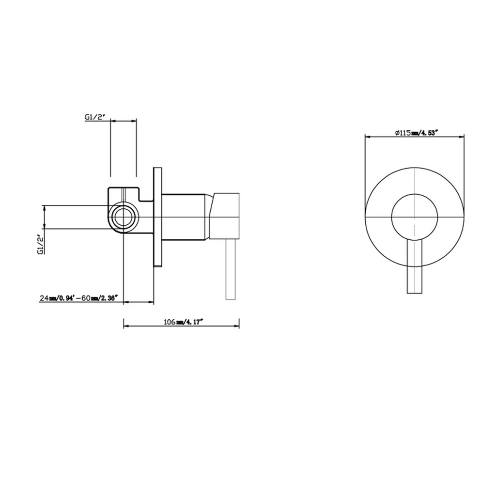 LUCID PIN Series Wall Mixer 65MM Cover Plate Gun Metal Grey