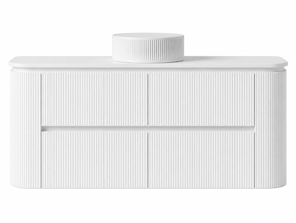 Bristol 1200mm Single Basin Fluted Matt White Curved Wall hung Vanity