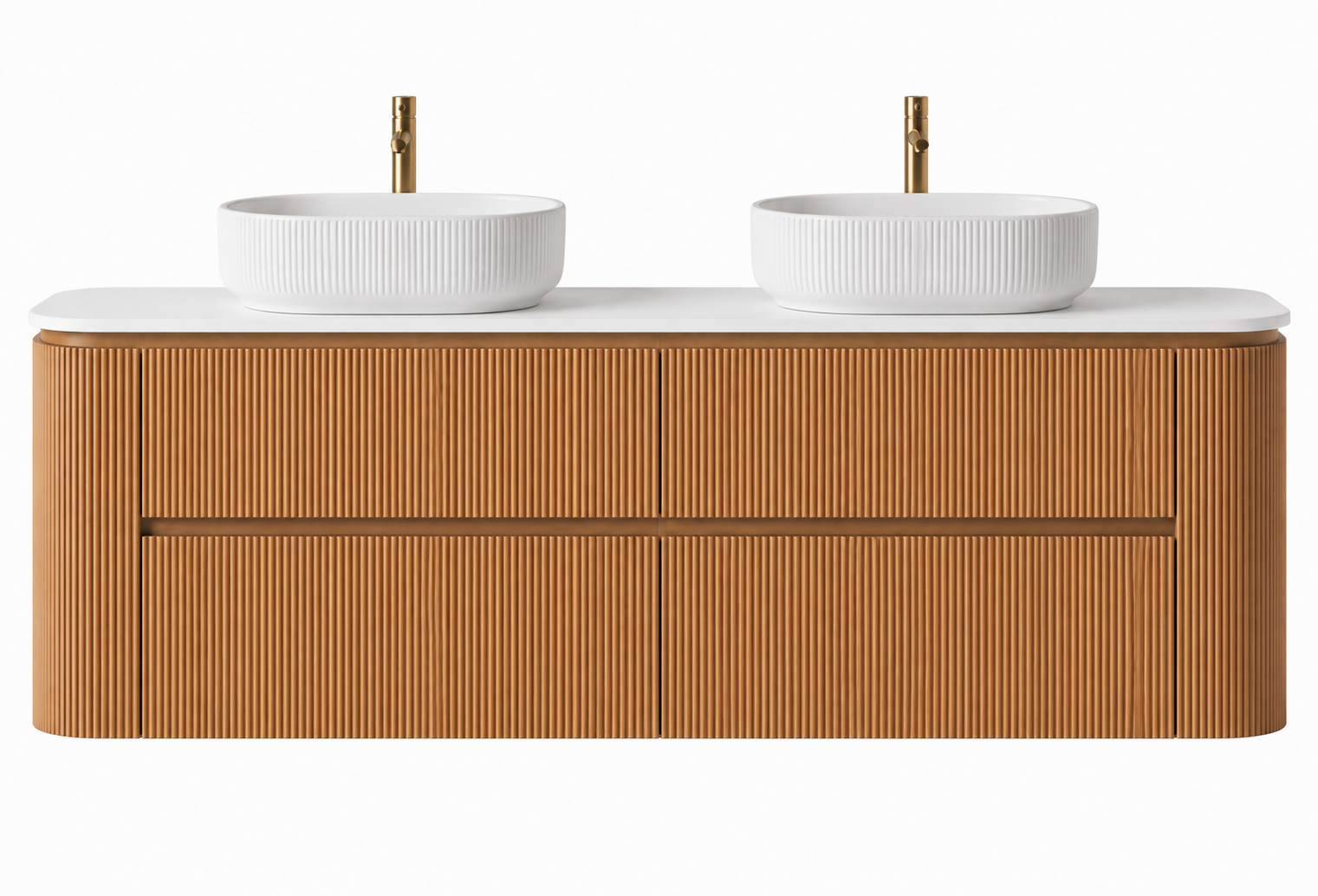 Bristol 1500mm Double Basin Fluted Rosewood Curved Wall hung Vanity