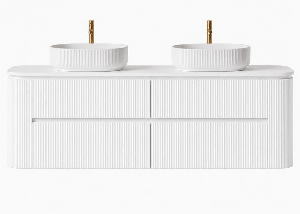 Bristol 1500mm Double Basin Fluted Matt White Curved Wall hung Vanity