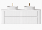 Bristol 1500mm Double Basin Fluted Matt White Curved Wall hung Vanity