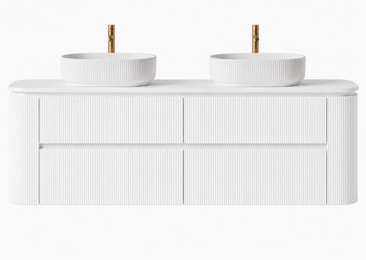 Bristol 1500mm Double Basin Fluted Matt White Curved Wall hung Vanity