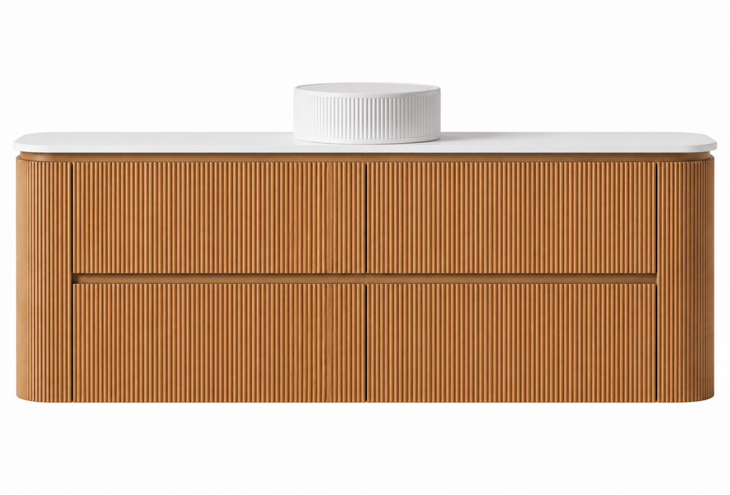 Bristol 1500mm Single Basin Fluted Rosewood Curved Wall hung Vanity