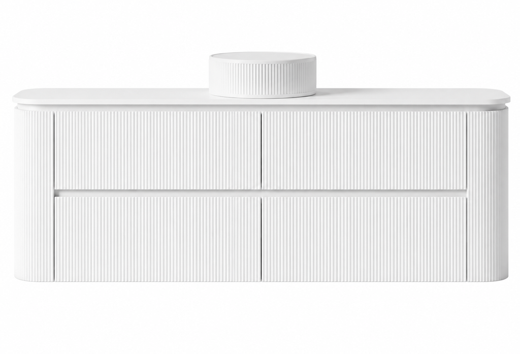 Bristol 1500mm Single Basin Fluted Matt White Curved Wall hung Vanity