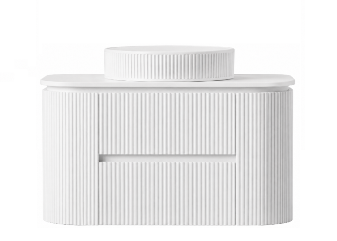 Bristol 900mm Fluted Matt White Curved Wall hung Vanity