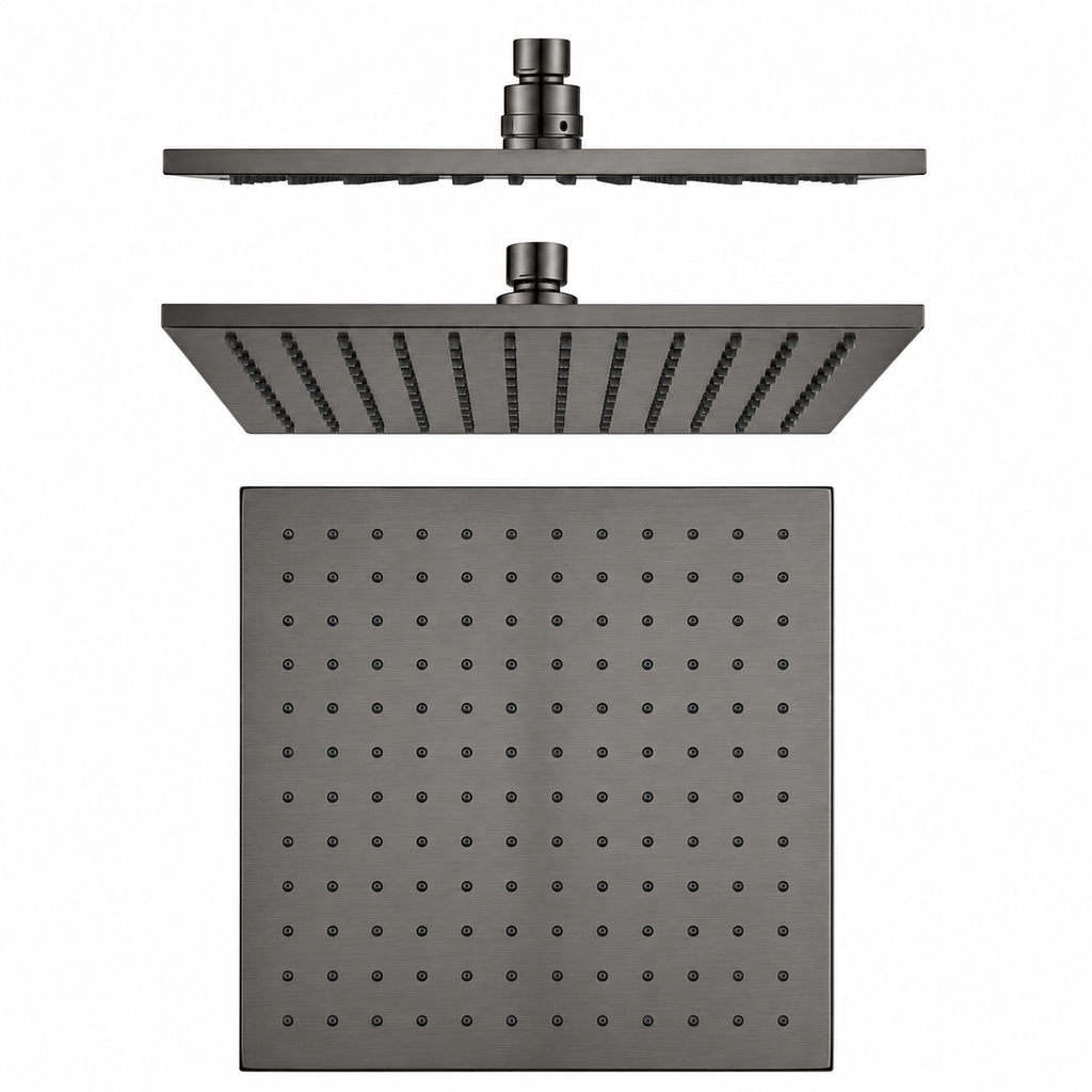Square Rainfall Shower Head 250mm Brass Gun Metal Grey